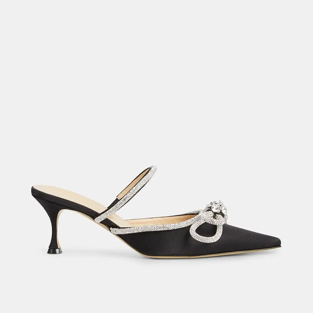 

Туфли женские бежевые на каблуке, шлепанцы с заостренным носком, без каблука, мягкие блестящие, без застежки, с бантом-бабочкой