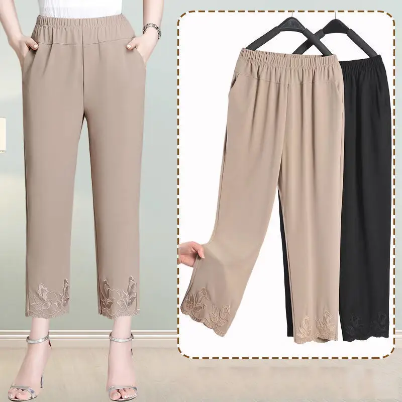 

2022 Spring Summer Chiffon Pants Women Solid Color Casual Ankle-length Pant Woman High Waisted Loose Trousers Pantalons E11