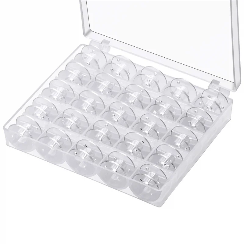 

25Pcs Transparent Sewing Machine Bobbins Spools Empty Bobbins Spools Plastic Storage Box Home Sewing Accessories for Brother Sin