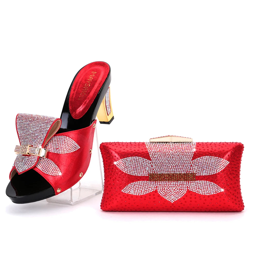 

Shoe Women Boots Latest Slippers For Ladies Style Africa Nigeria Italy Belt Flower Decoration Female Bag Matching Wedding Shoes