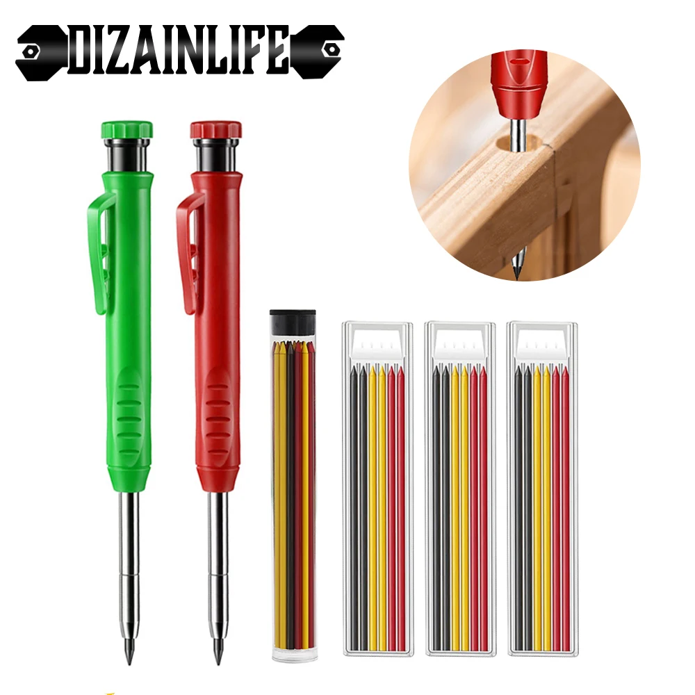 

Набор карандашей для столярных работ, твердый механический маркер с заправкой и глубоким отверстием, инструмент для маркировки со встроенн...