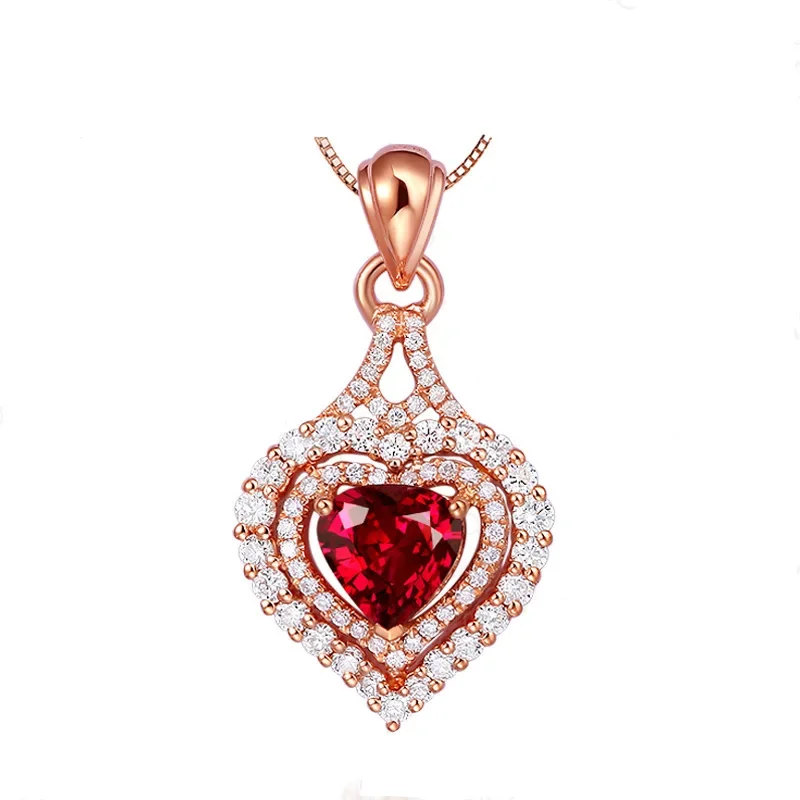 Фото Натуральный рубиновый кулон из розового золота 14K, ювелирное украшение для женщин, изысканные украшения, подвеска из розового золота 14K №1