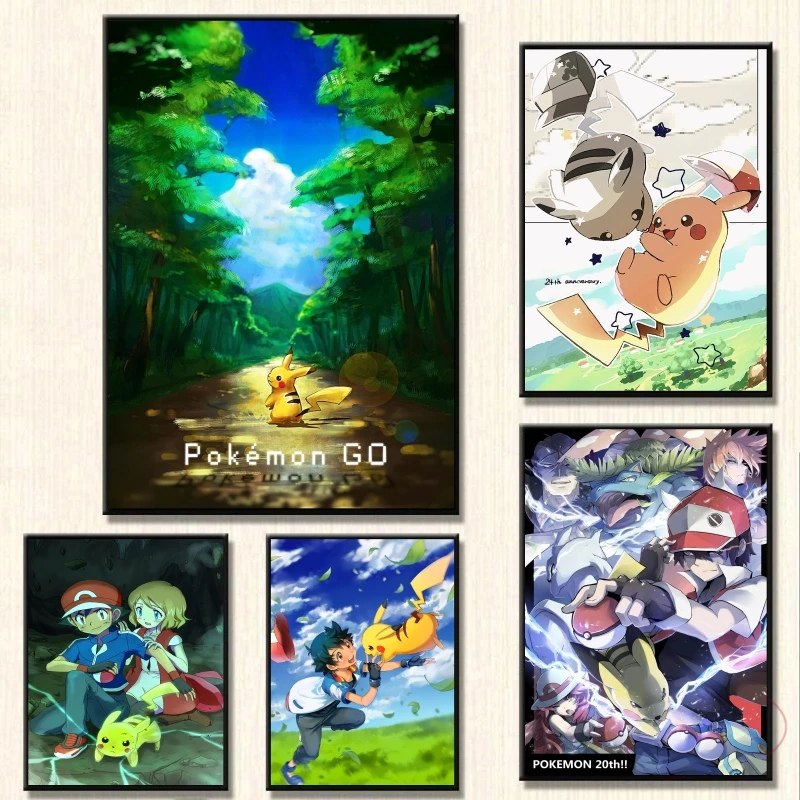 

Anime Posters Ash KatchumPikachu Friends Gifts Decorative HD Print Art Prints Modern Home Cartoon Character Picture Living Room