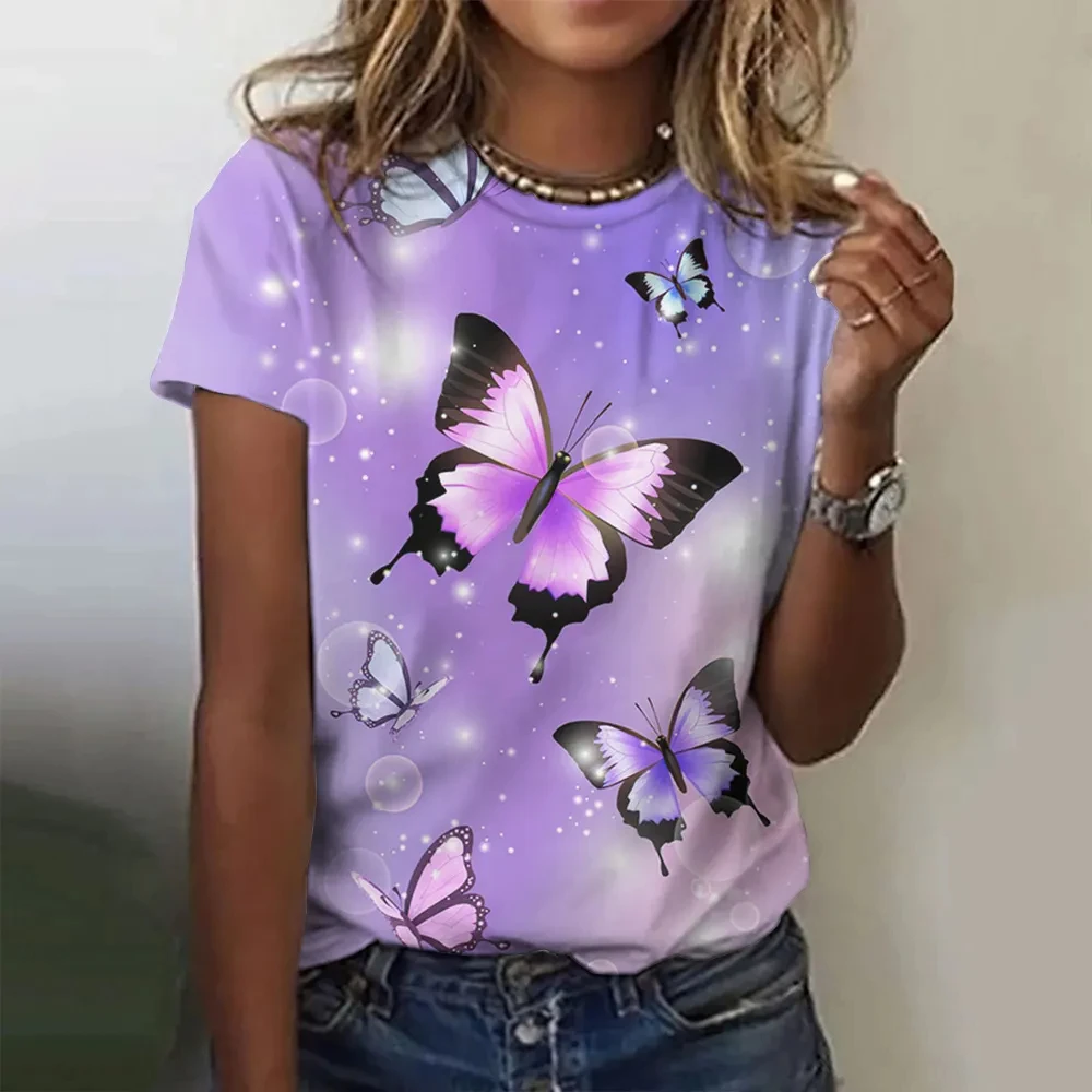 

Women's 3D printed beautiful butterfly pattern T-shirt summer short sleeved round neck fashion casual top T-shirt clothing