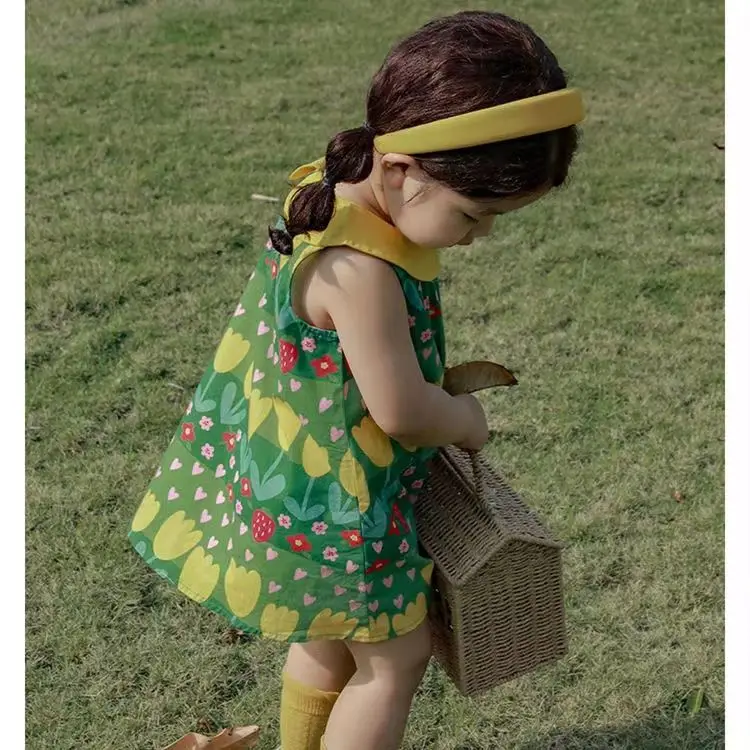 

Girls Casual Dresses Attractive Colorful Lotus Leaf Collar Flower Shape Sleeveless Camisoles Lively Casual Simple Fashion Loose