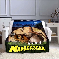 madagascar cartoon animal flannel print plush blanket sofa living room sheet comfortable soft napping blanket picnic blanket