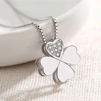 s925 silver lucky four leaf clover diamond necklace white mother of pearl fashion pendant female clavicle chain silver necklace
