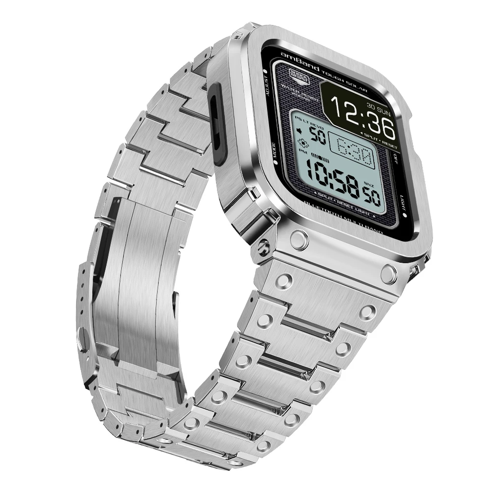 Business Stainless Steel Modification Kit Case Band For Apple Watch 8 7 6 5 4 SE 45mm 44mm Refit Mod ApplCasio Bezel Cover Strap