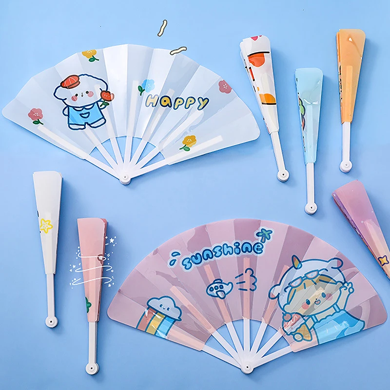 

Creative Summer Small Fresh and Cute Portable Folding Fan PP Plastic Gift Folding Fan Cartoon Hand Crank Cool Fan