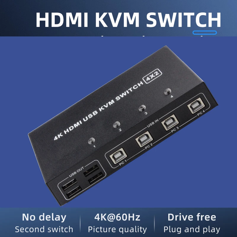 KVM-Консоль HDMI с двумя мониторами 4 порта USB 4K 60 Гц KVM 2 0 переключатель для ПК