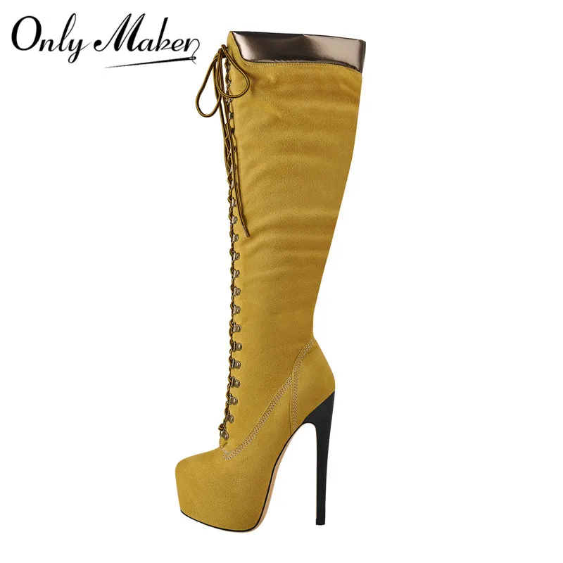 Женские сапоги на платформе Onlymaker высокие выше колена шнуровке спереди тонкий