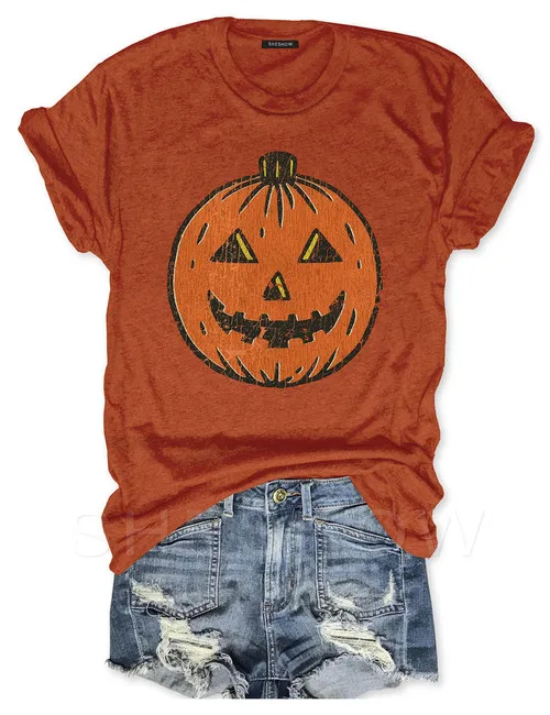 

Высококачественная женская футболка Teeteety из 100% хлопка 1950 с графическим принтом Джек-о-образным вырезом и тыквой-фонариком для Хэллоуина