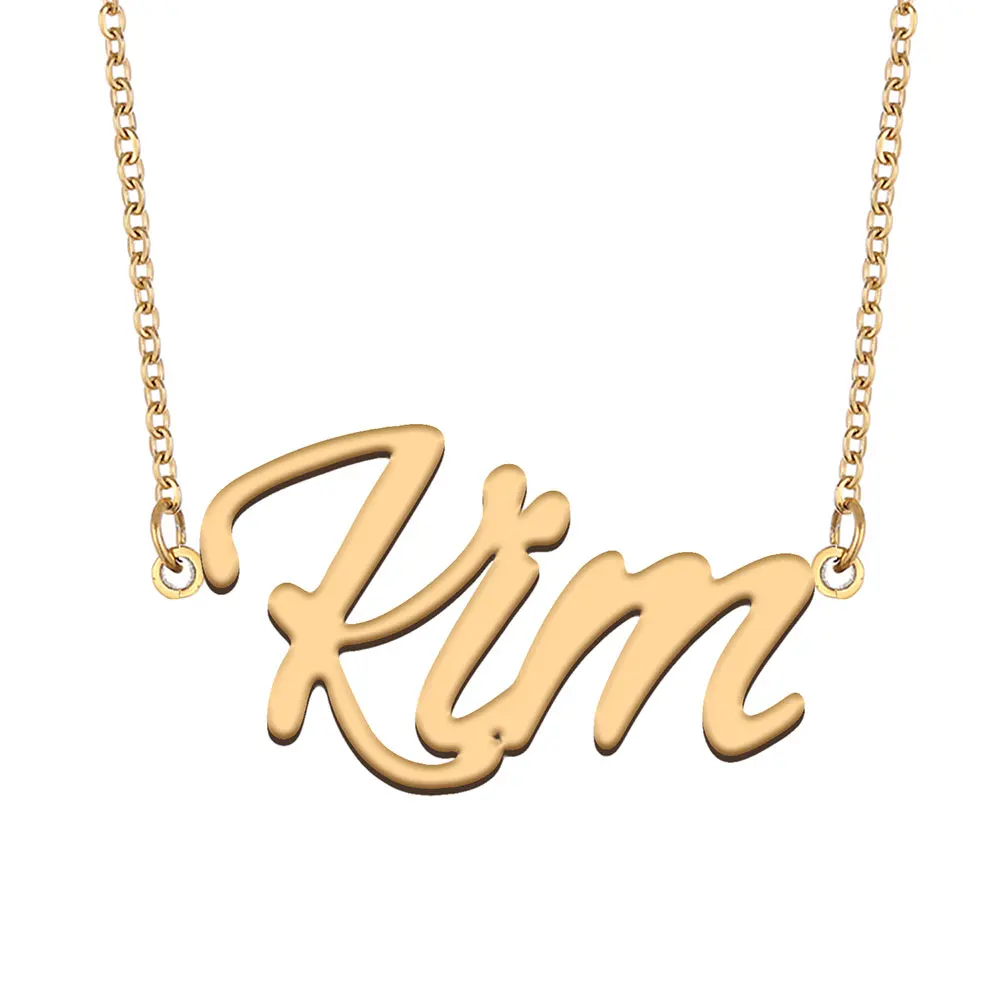 

Kim Name Necklace for Women Stainless Steel Jewelry Gold Color Nameplate Pendant Collares Para Mujer Letters Choker