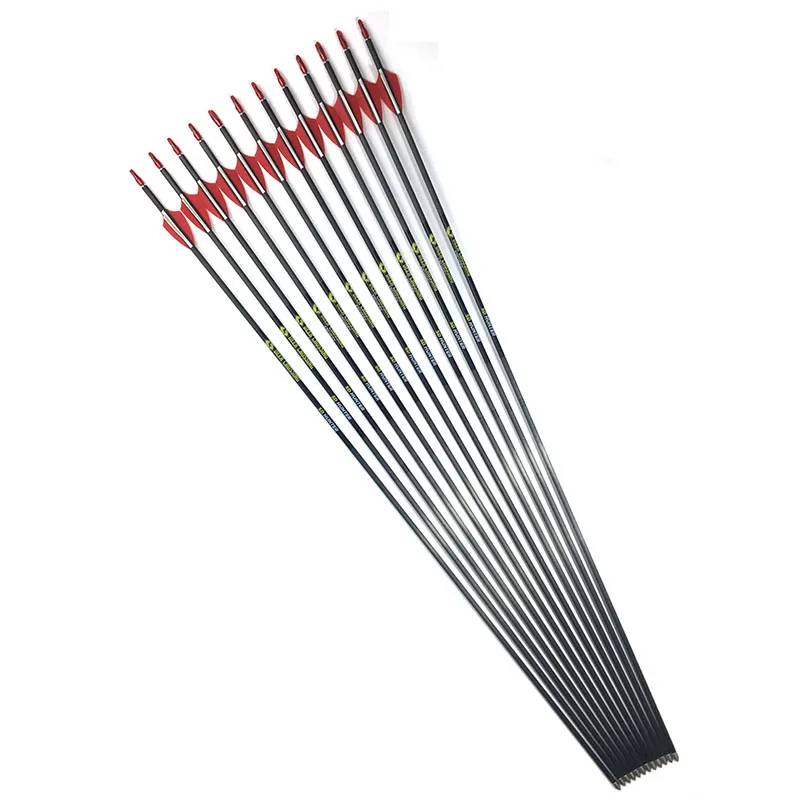 

12pcs Archery Pure Carbon Arrows ID4.2mm Arrow Vanes Pin Nocks and 80gr Points for Recurve Bow Hunting Shooting