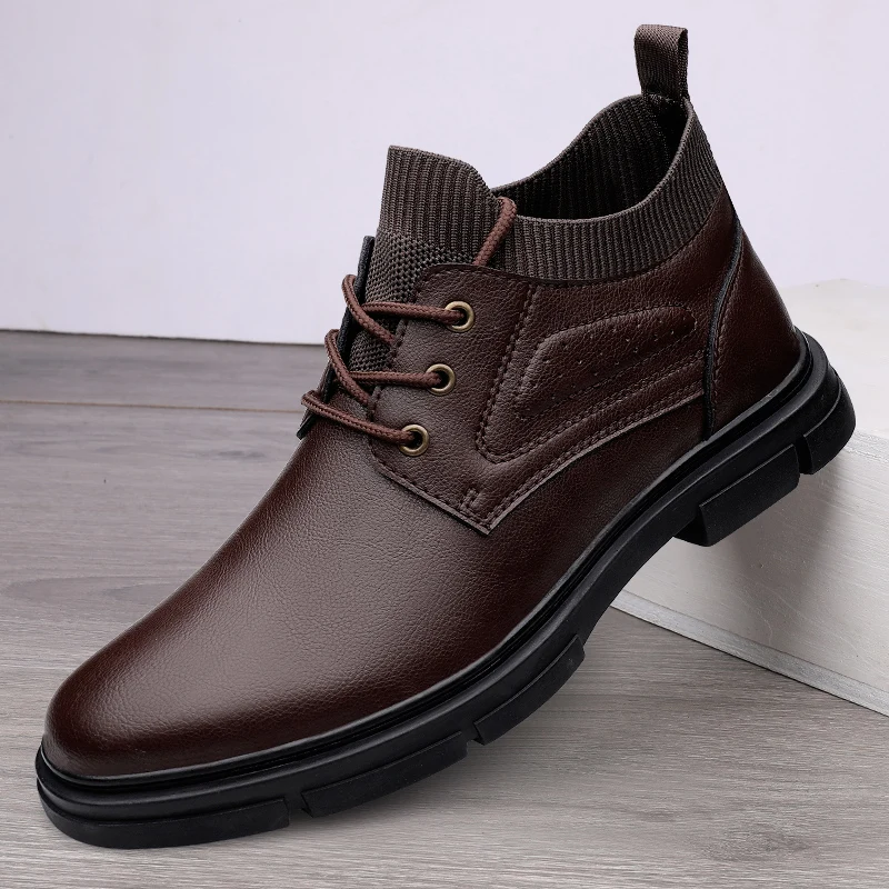 

High Quality Warm Winter Men's Boots Genuine Leather Ankle Boots Mens Casual Winter Sock Shoes Men Military Fur Snow Man Botas
