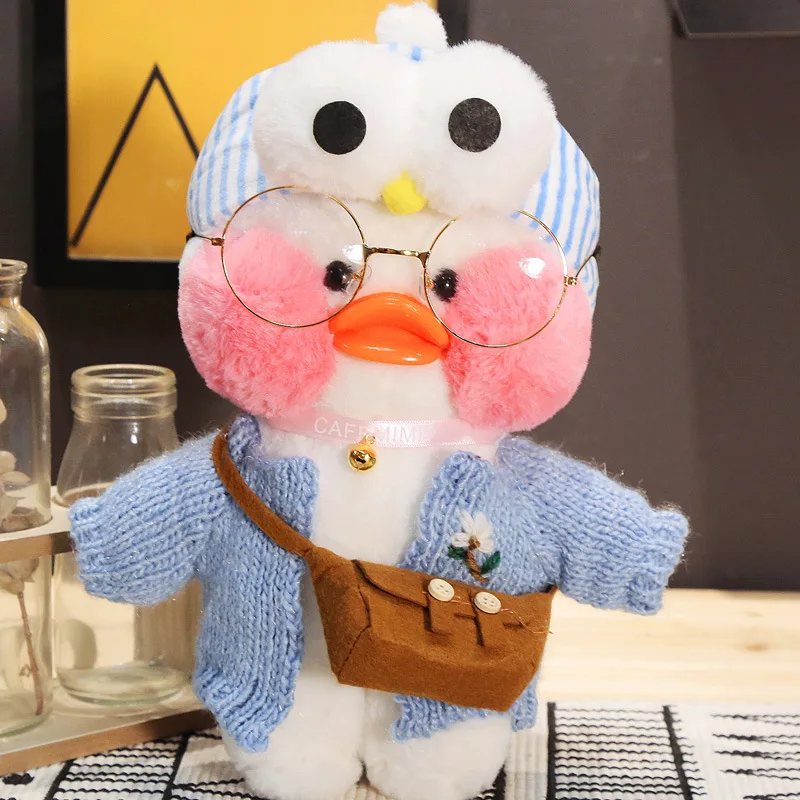 

Duck Plush Doll Clothes Hat Glasses Bag Accessories with Overalls Plushie Outfits Cute Cartoon Stuffed Animal Weird Kids Toy