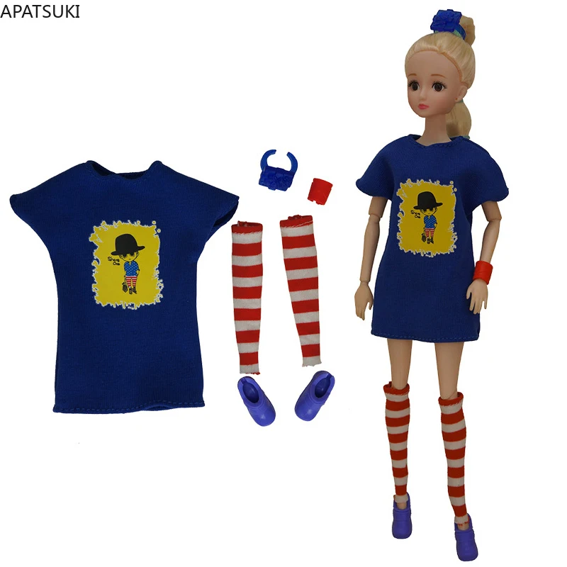 

Royalblue Fashion Doll Clothes Set for Barbie Outfits 1/6 Dolls Accessories For Barbie Doll T-shirt Dress Socks Shoes Hairwear