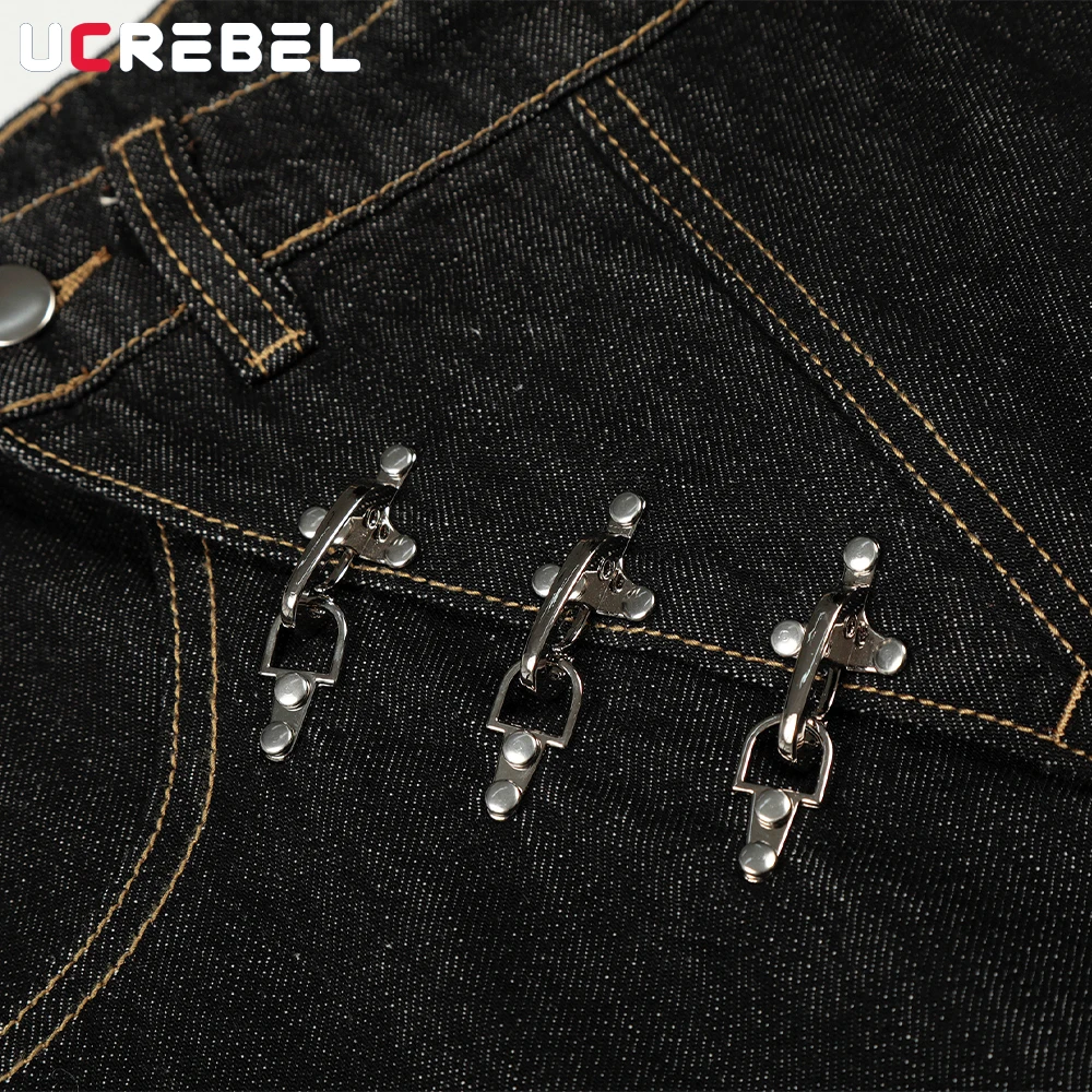 Фото Мужские джинсы Airplane Buckle в стиле High Street, широкие, свободные, из денима №3