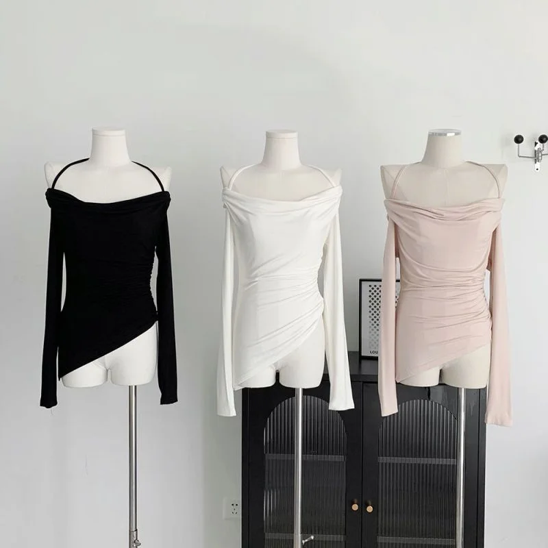 

Женская Асимметричная блузка на одно плечо, с длинным рукавом и открытым плечом