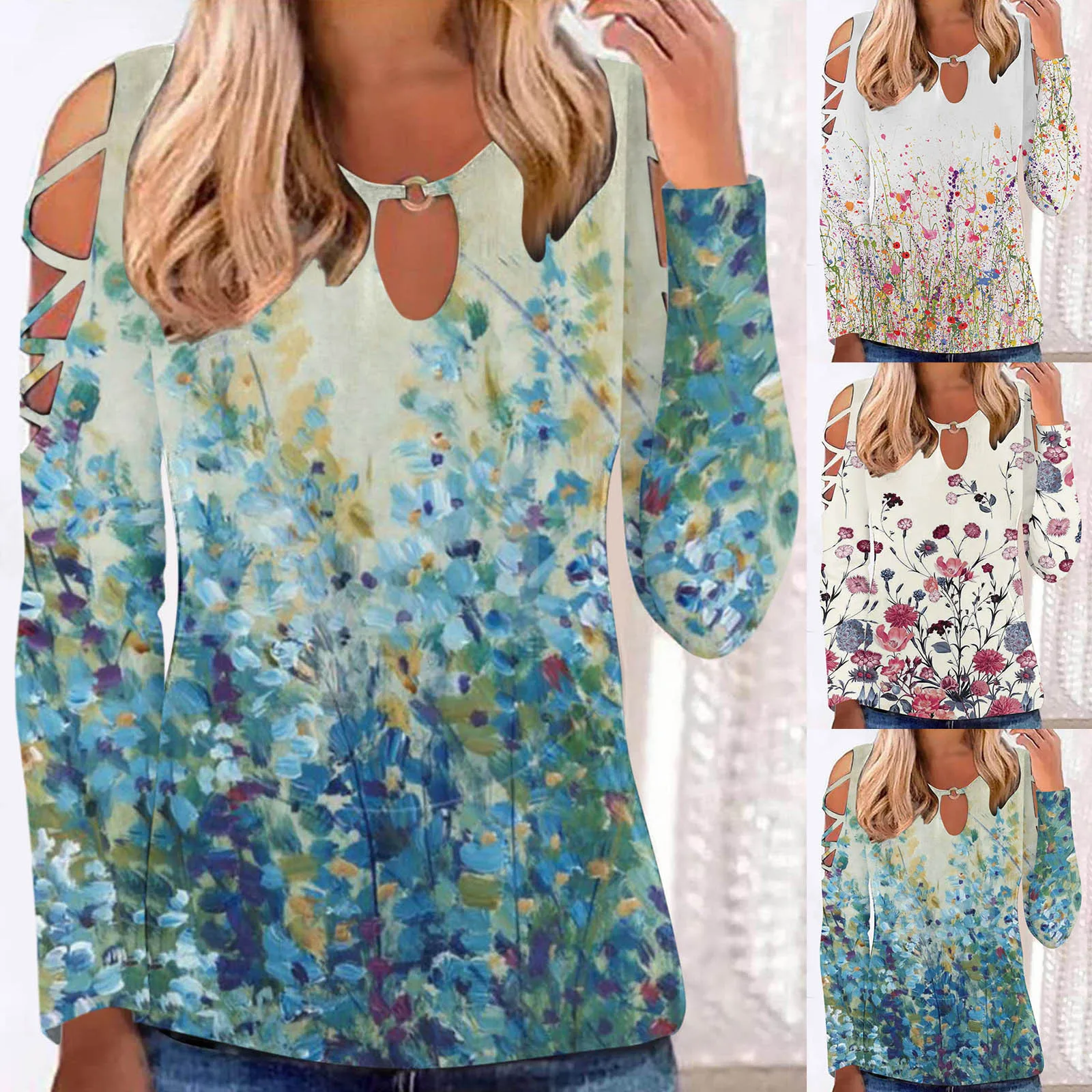 

Shirts For Women Hollow Out Short Sleeve Tops Crewneck Cold Shoulder Tshirts Casual Sexy Summer Shirts Loose Mock Long Sleeves