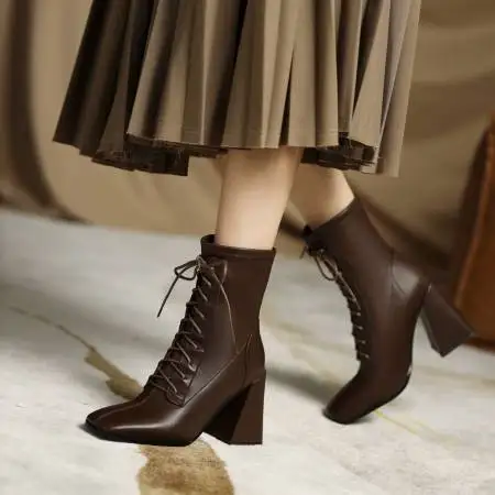 

Oversize Large size Big Size Lace up square head boots women shoes ankle boots for women ladies boots shoes woman winter