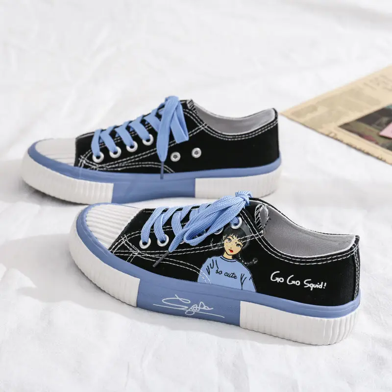 Graffiti Canvas Sneakers 2022 Fashion Korea Style Cartoon Print Female Sneakers Casual Students Daily Wear Women Footwear