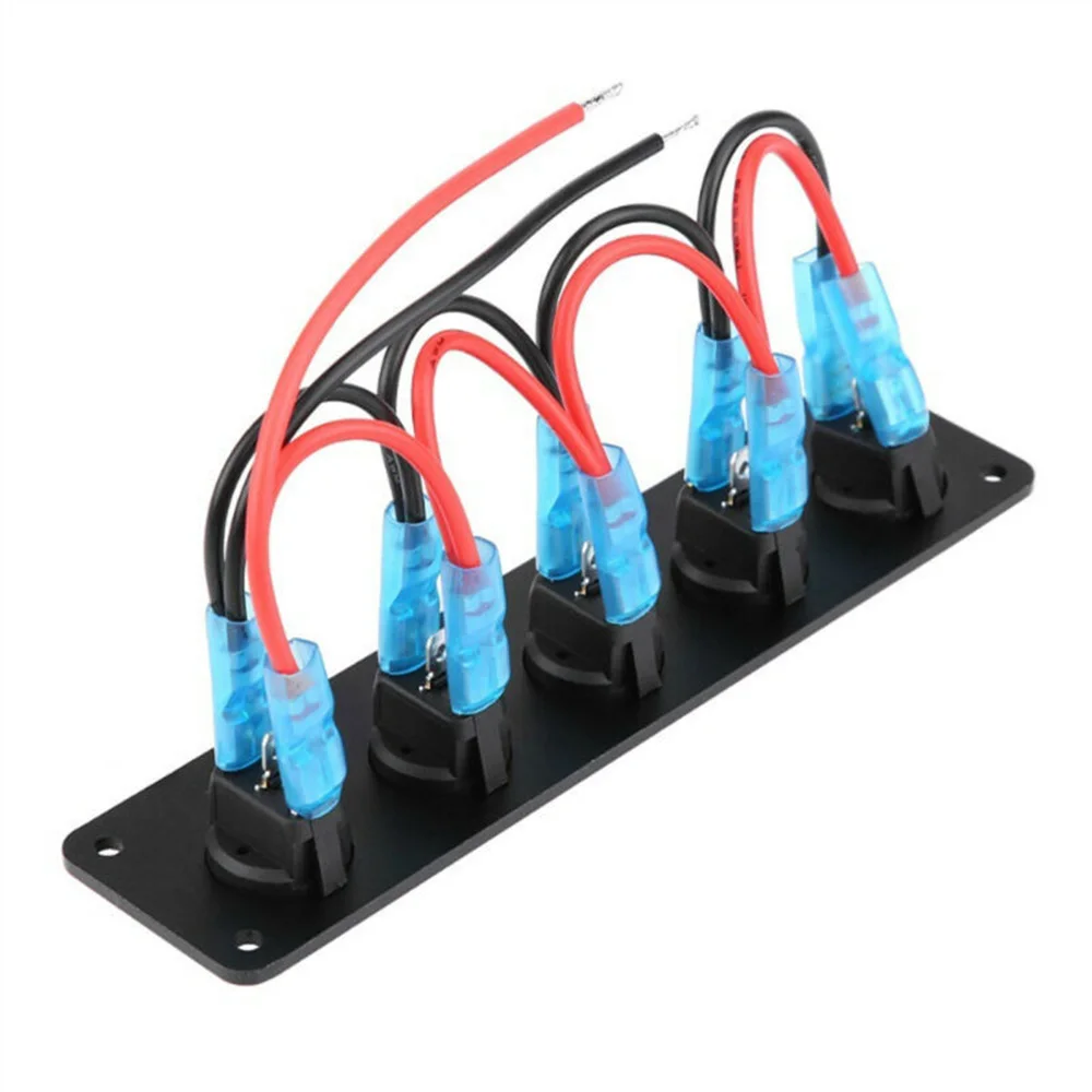 

12V 24V Universal 5 Double Punch LED Rocker Toggle Protection Switch Panel For Car Marine Boat Circuit Breakers Overload Protect