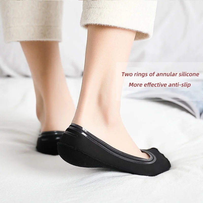 5pairs Silicone Anti-slip Invisible No Show Socks Summer Ultra-thin Breathable Sock Shoe Slippers Ice Silk Low Cut Boat Socks