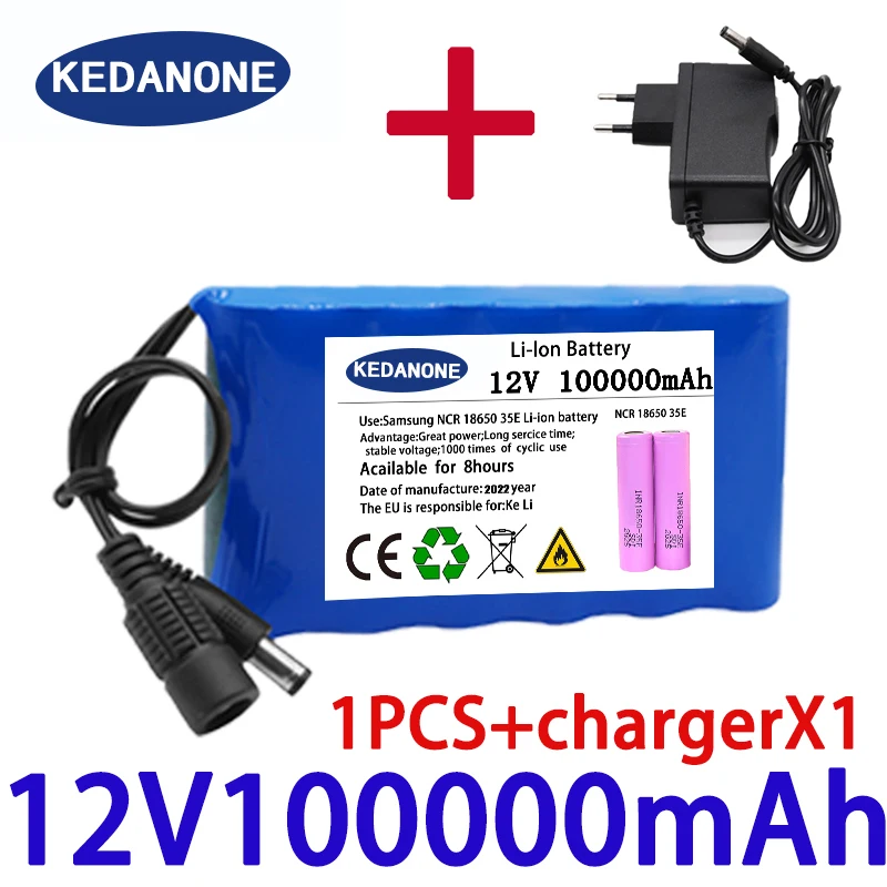 

Kedanone Portable Super 12V 30000Mah Battery Rechargeable Lithium Ion Battery Pack Capacity DC 12.6v 30Ah CCTV Cam Monitor