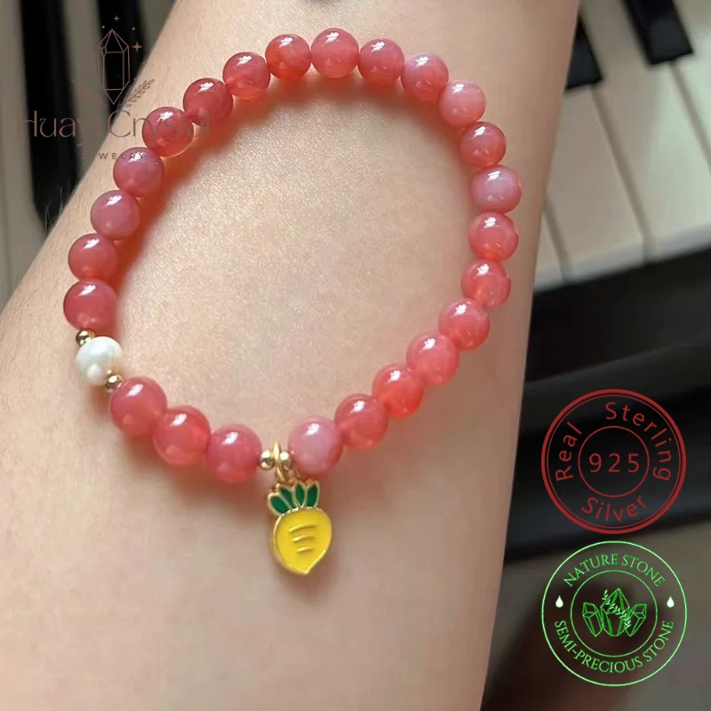 

Natural Salt Mineral Agate Freshwater Pearl DIY Handmade Bead Strand Bracelet Carrot Charm Womenfine Jewellery Gift