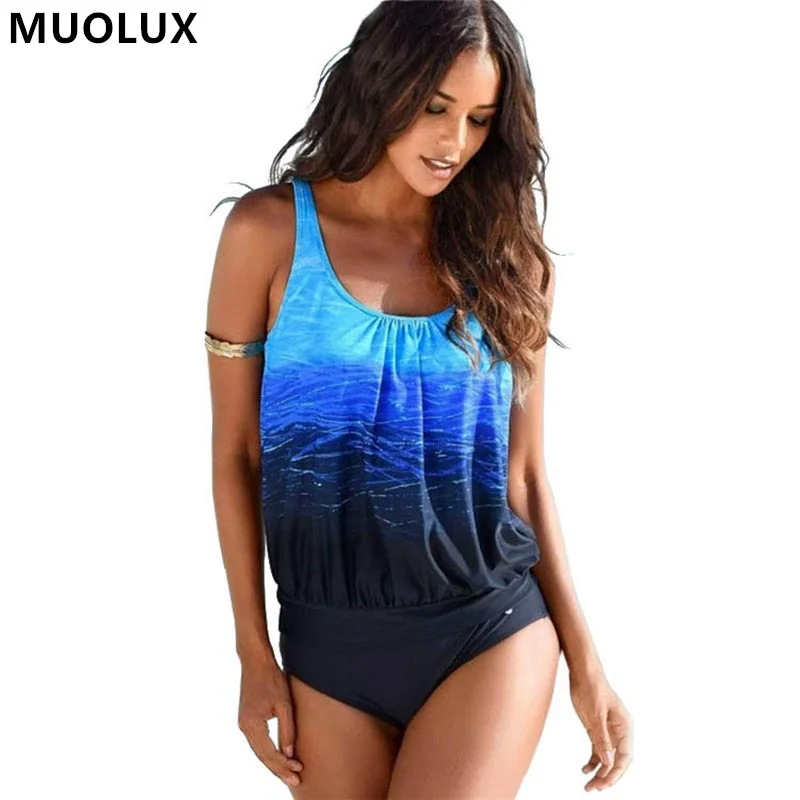 

Tankini Swimsuits Women 2020 Gradient Plus Size Swimsuit Female Vintage Sporty Two Piece Suits Beachwear Maillot De Bain S-XXXL