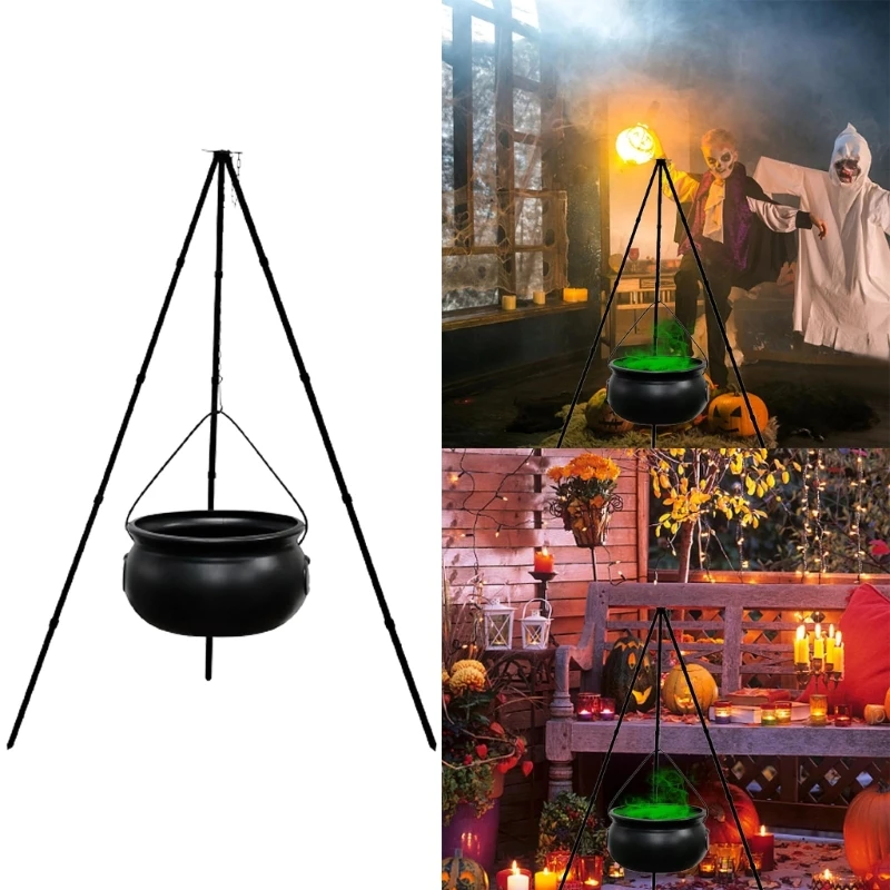 

Festive Witch Cauldron Decoration Green Lighted Pot on Tripod for Terrifying Themes Halloween Party Supplies Decor