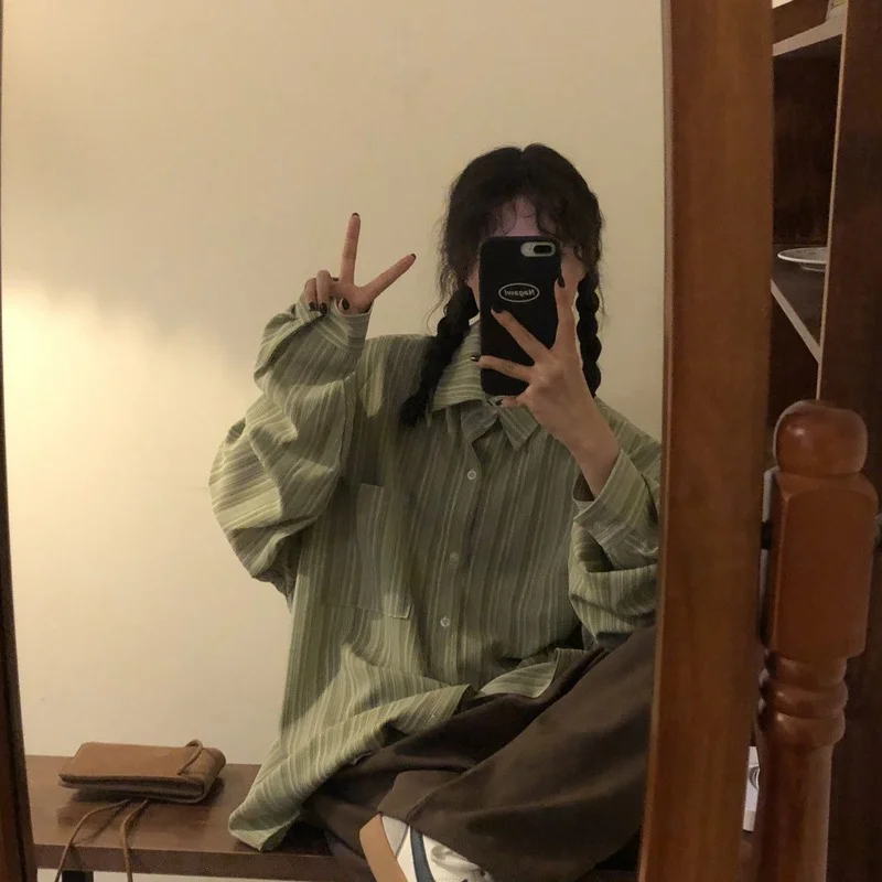 Полосатые рубашки HOUZHOU в стиле Харадзюку женская блузка винтажная рубашка