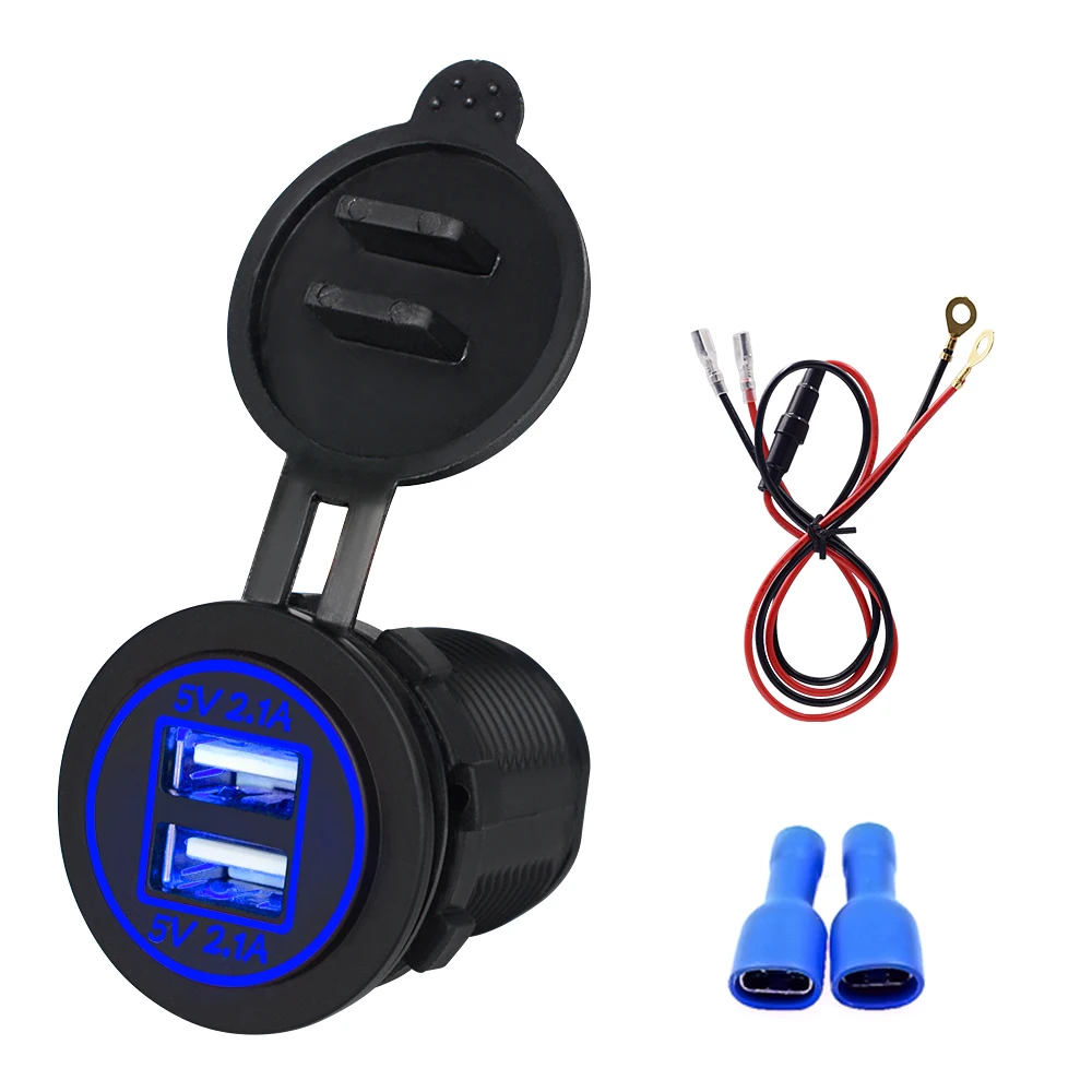 

5V 2.1A 12V Dual USB Car Charger Waterproof Power Adapter Socket Outlet with Touch Switch&Led Light for Auto Boat Truck Motorcyc