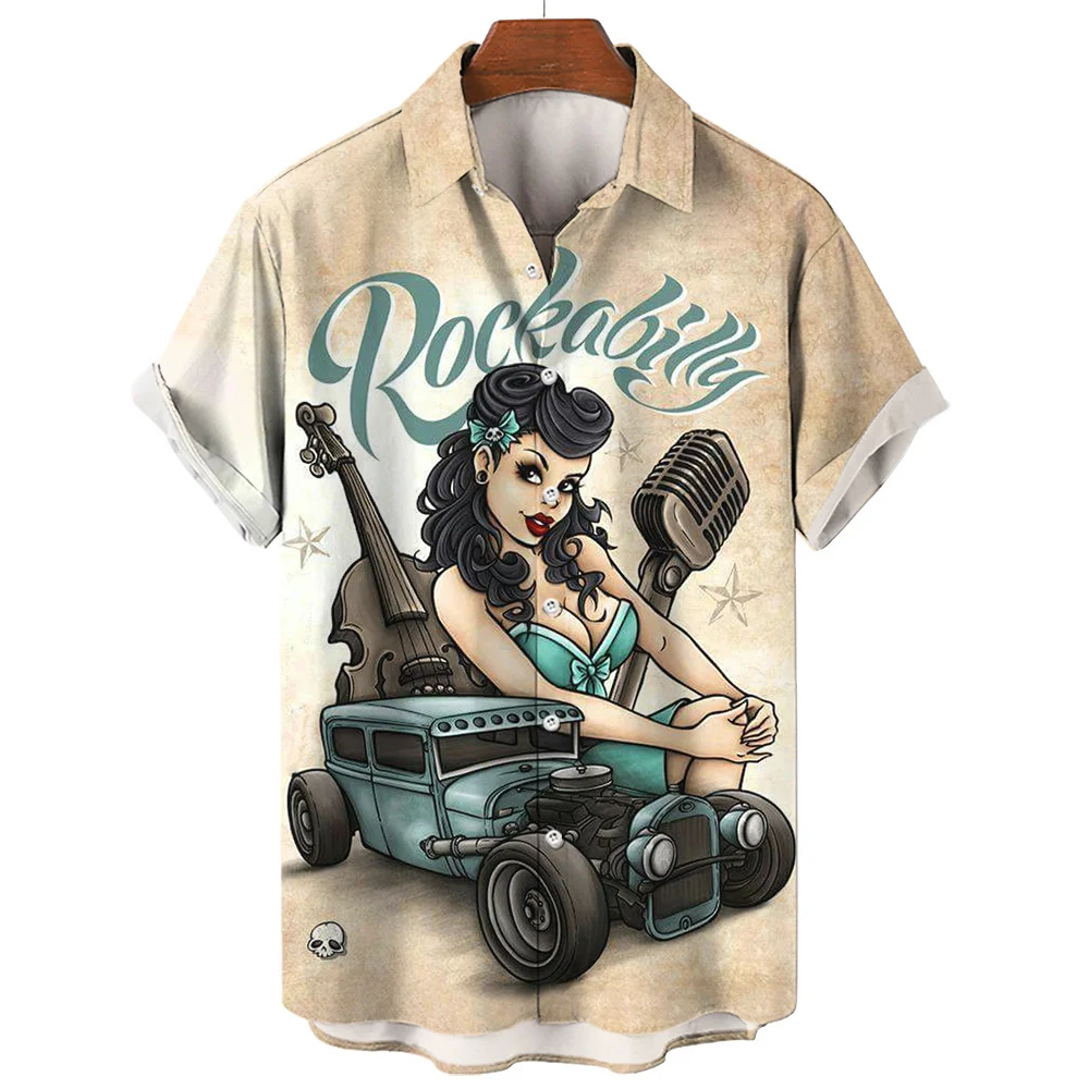 

3d Vintae Fasion Sirts For Men Violin Rocker Printed Rockabilly awaiian Sirt Sort Sleeve Tops omme arajuku Ropa ombre