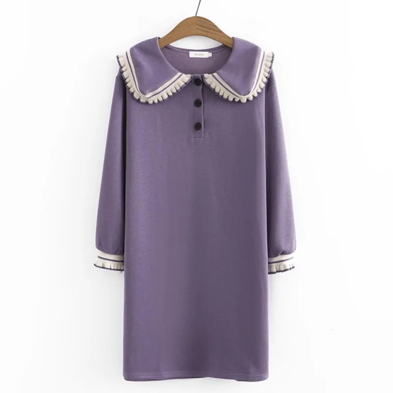 

Plus Size Dresses Women 2023 Spring Ruffle Peter Pan Collar Knit Dress Long Sleeve Bottoming One-Piece Oversized Curve Clothes