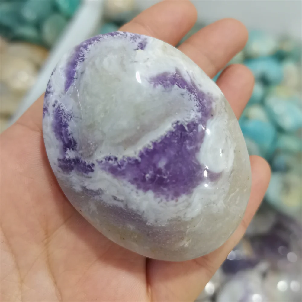 

1pcs Natural Nebula Fluorite Reiki Crystal Palm Stone Tumbled Stones Minerals Play Rock Healing