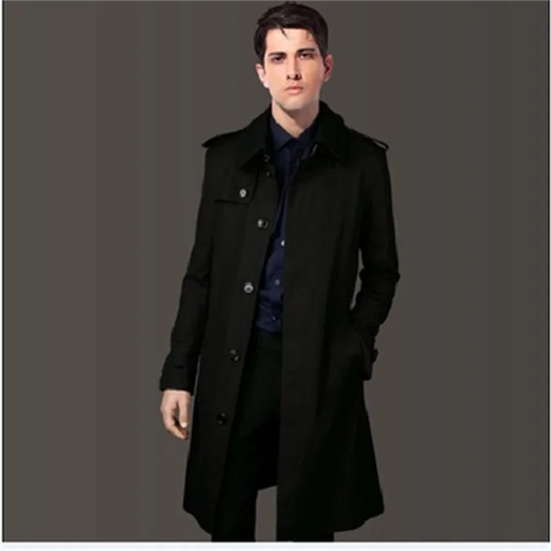 

New Business Men'S Trench Coat Long Clothes Casual Single Breasted Slim British Style Chaquetas Hombre Jaqueta Masculina Black