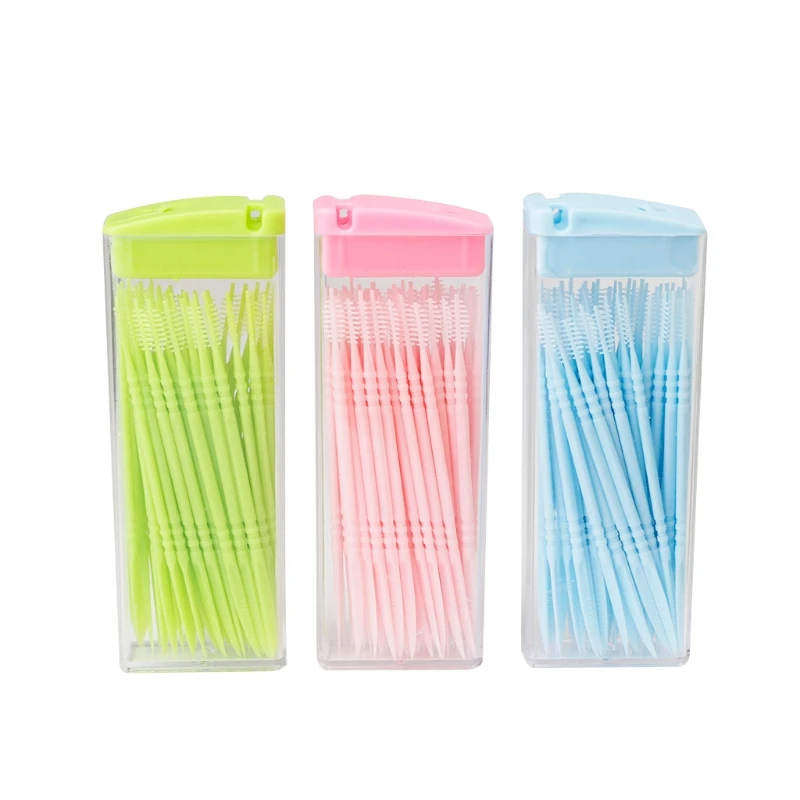 

50 pcs / box Double-headed Dental Brush Teeth Sticks Floss Pick Toothpick Drop Shipping