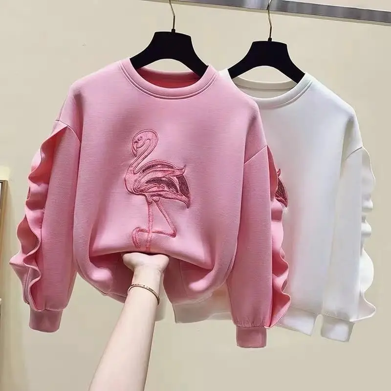 

Children's Sweater Spring Autumn Embroidered Loose Ruffled Girls Top Foreign Style Fashion Bottoming Shirt Coat Hoodie 12 11 10