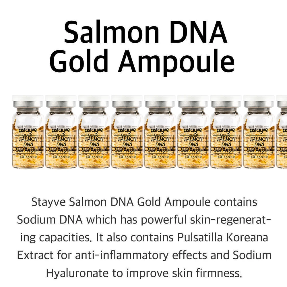 Фото Сыворотка-бустер Stayve Salmon DNA Gold Ampoule 8 мл: Отбеливание, Осветление, Антивозрастной эффект, Увлажнение. Набор для красоты. №3