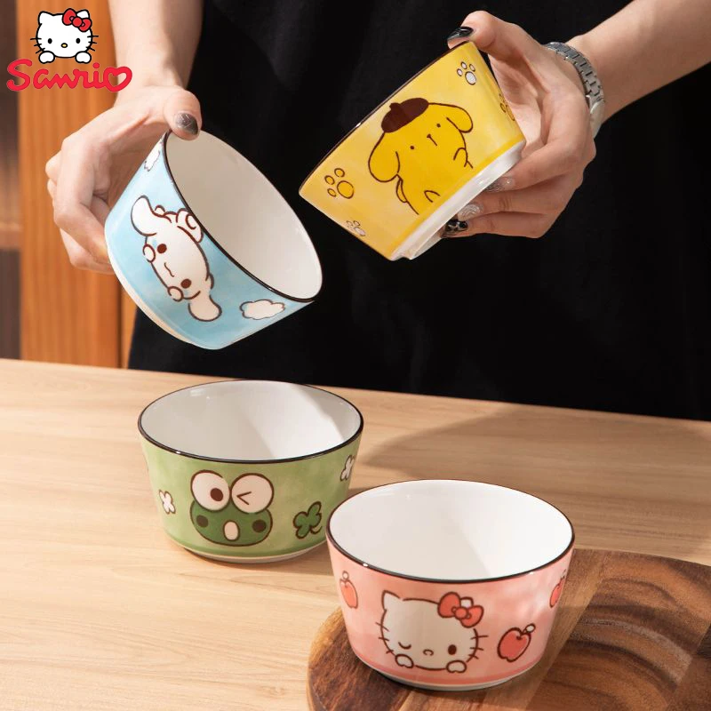 

Sanrio Hello Kitty Cinnamoroll Tableware Keroppi Bowl Cute Good Looks Ceramics Dessert Bowl High Capacity Household Use Thicken