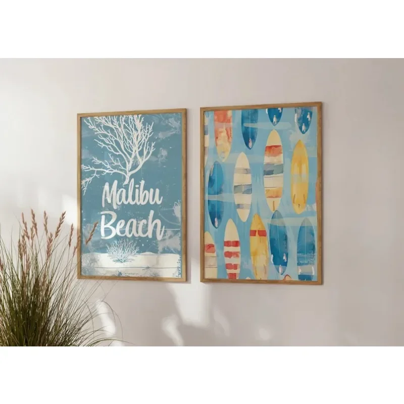 Blue Seaside Beach Sunshine Poster Coastal Cowgirl Teenage Girl Minimalist Avant-Garde Trend Room Decoration Canvas Wall Art