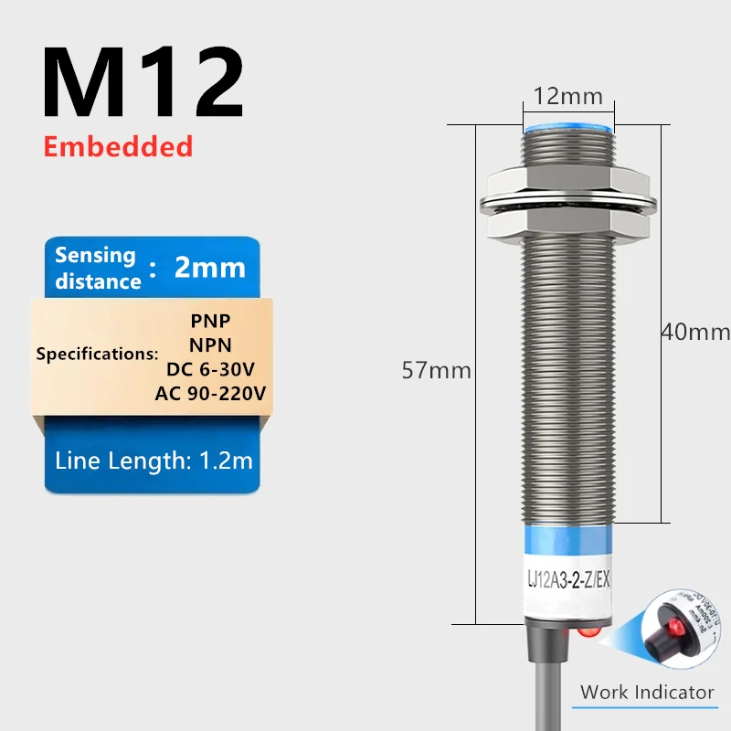 

2 шт. M12 Бесконтактный переключатель с тремя проводами 24 В индукционный Металл NPN нормально открытый PNP нормально закрытый 2-проводной Индуктивный датчик