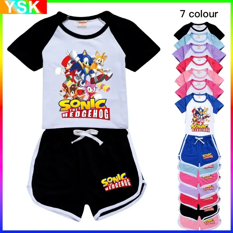 Звуковая Мода детская одежда мультяшная свободная футболка шорты повседневный