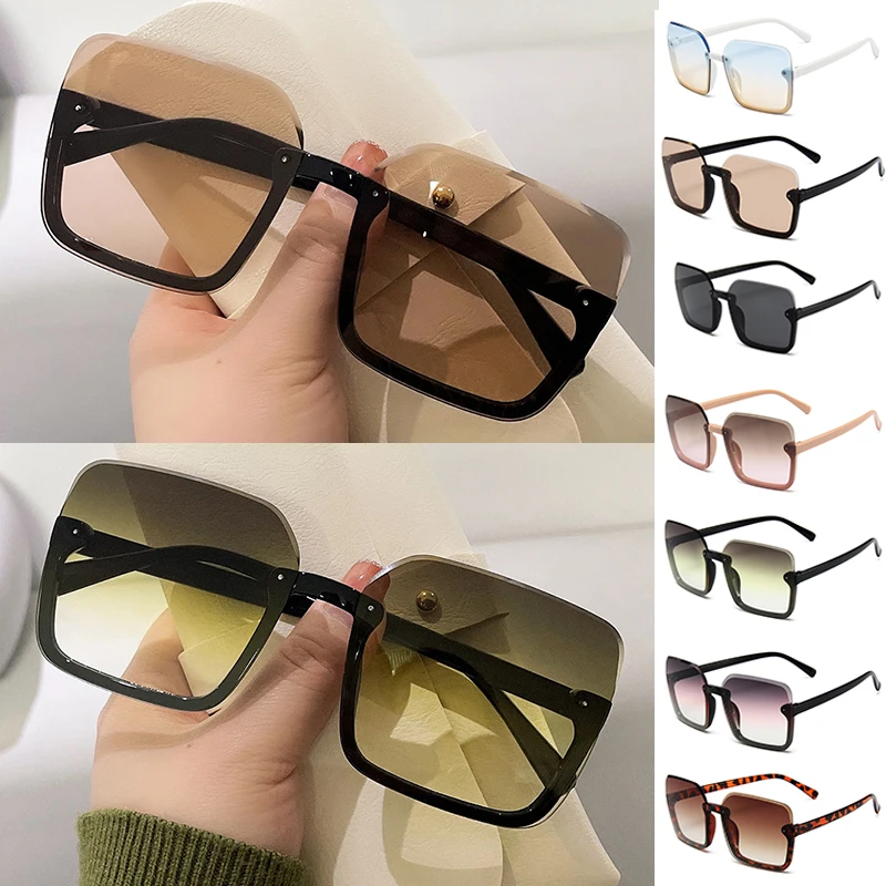 

Rimless Square Sunglasses Large Frame Gradient Shade Retro Oversized Fashion Ladies High Quality Simple Exquisite Flat Glasses