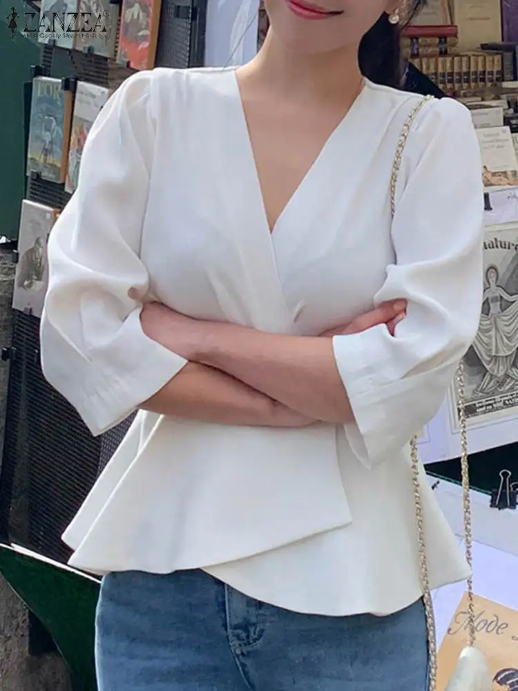 

Блузка ZANZEA женская с запахом, V-образным вырезом и пышными рукавами
