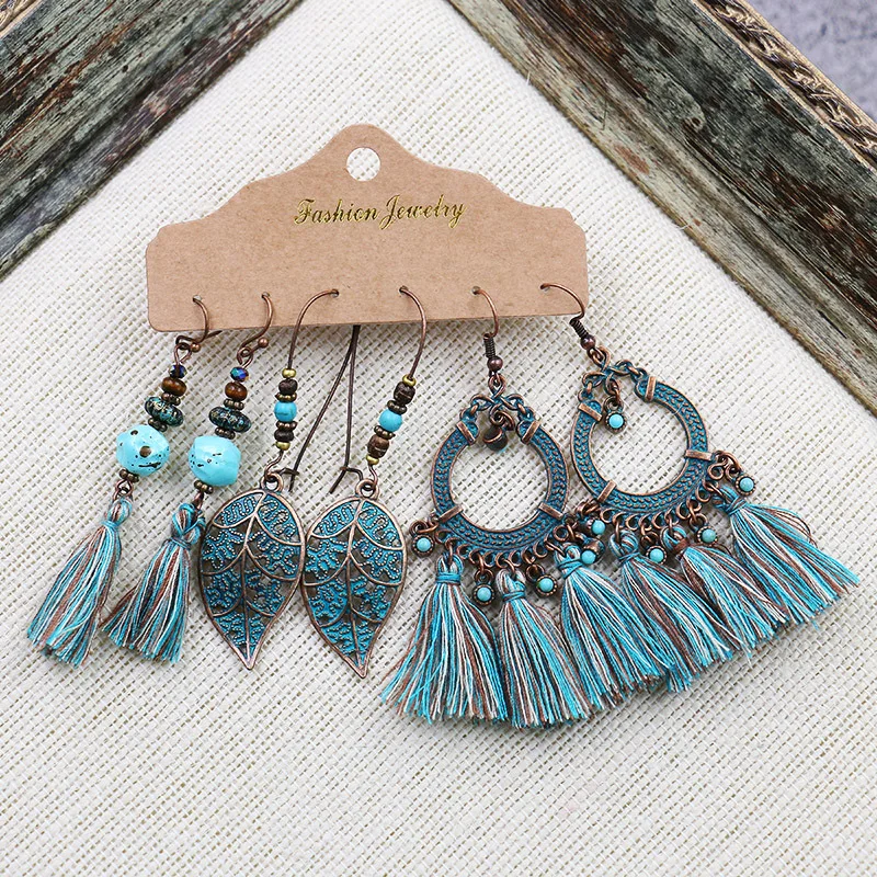 

Retro Style Tassel Earrings 3 Set Combination European and American Fashion Retro Ethnic Ear Jewelry