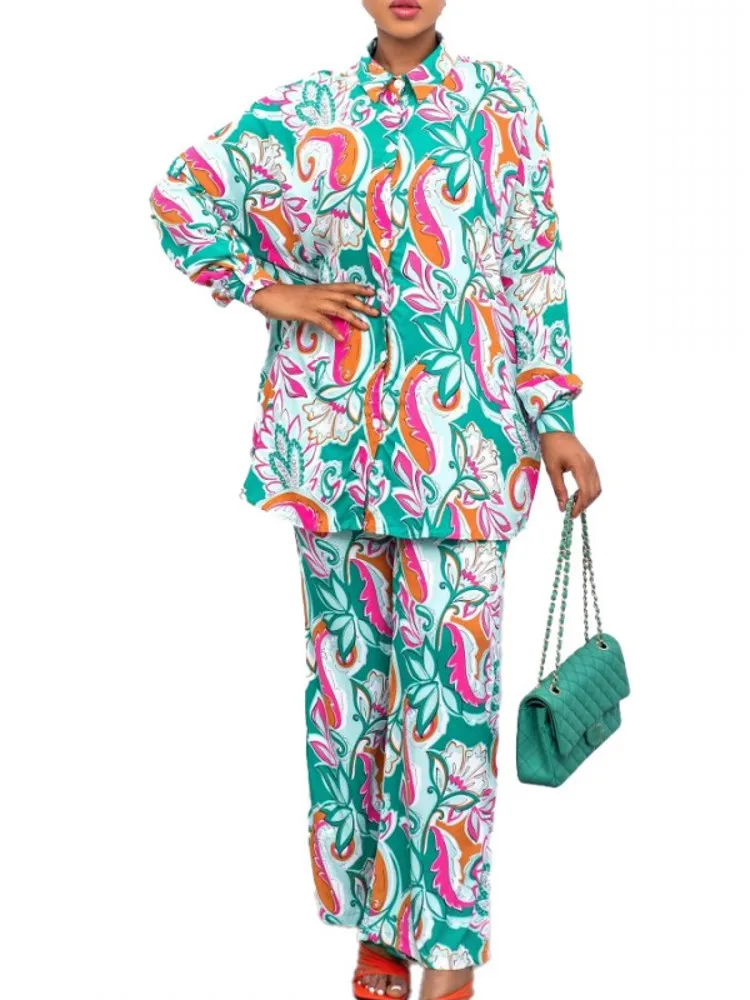 

2 Piece Set African Clothes Women Shirt Tops And Pant Suits Sets 2022 Fashion Elegant Dashiki Print Office Lady African Outfits