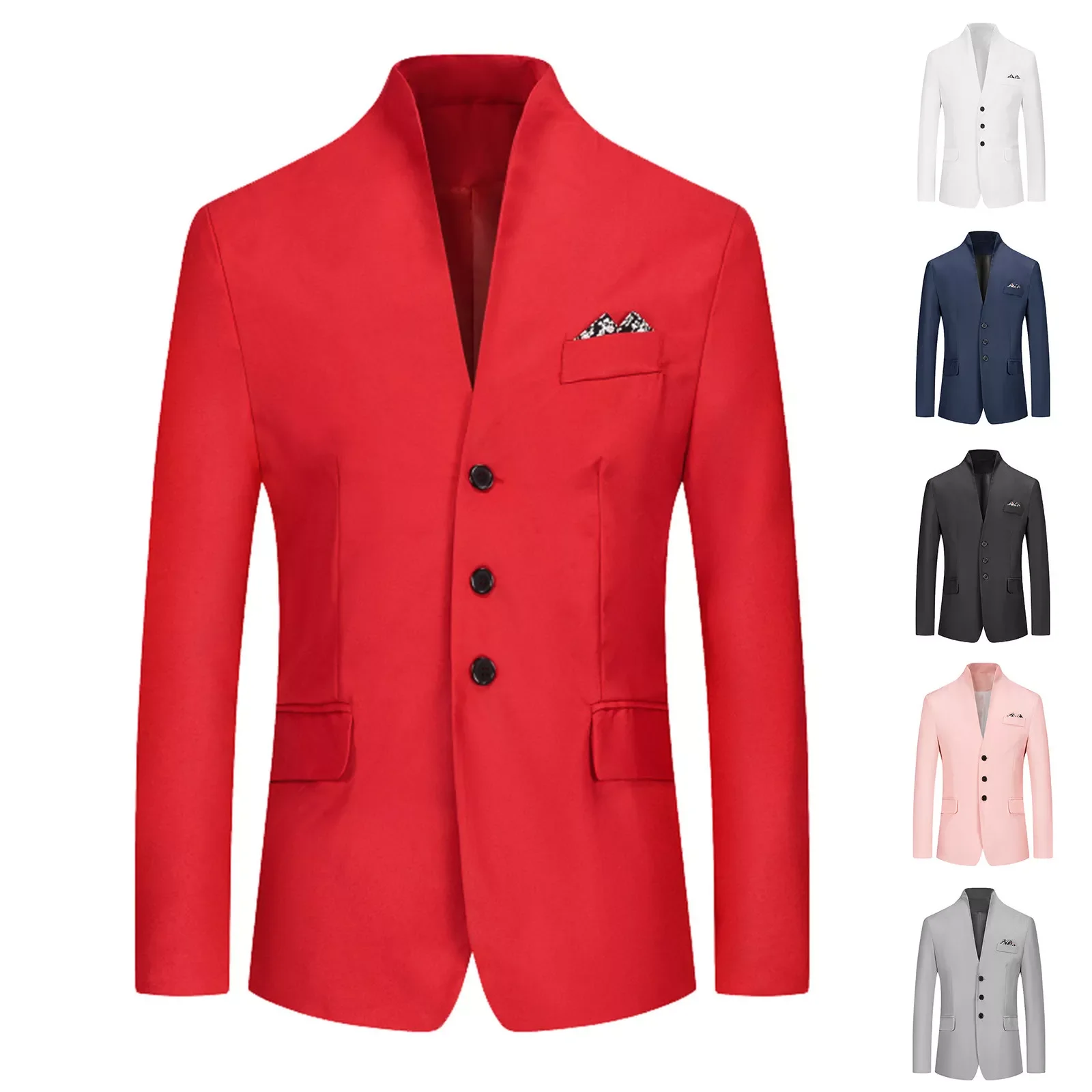 

NEW IN Mens Autumn And Winter Trend Suit Collar Single Slim Fit Round Hem Pockett Jacket Small Suit Heavy Duty Rain Gear
